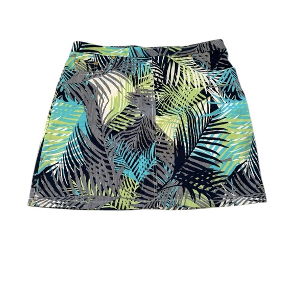 NEOT Hearts of Palm Leaf Print Mini Skort Blue, Green, Black SZ 14 - Picture 12 of 12